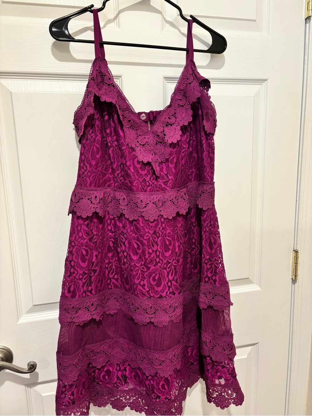City Chic Fuchsia Lace Tiered Dress Like New 16W